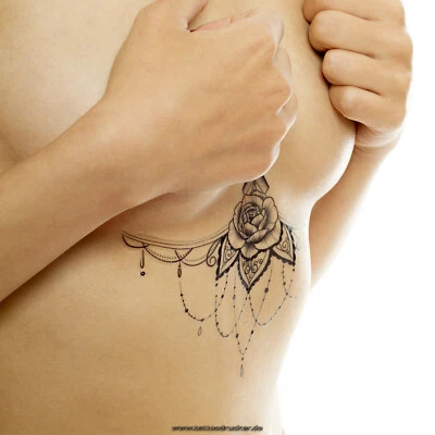 TATTOODRUCKER 2 x Rosentattoo in schwarz - Underboob - Temporary Tattoo - BC028 (2)