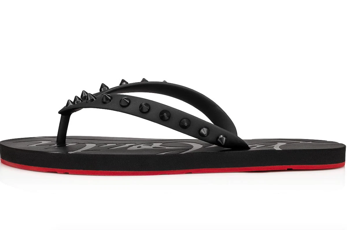 NIB Men's Christian Louboutin Loubi Flip Black Flat Rubber Flip Flop 44