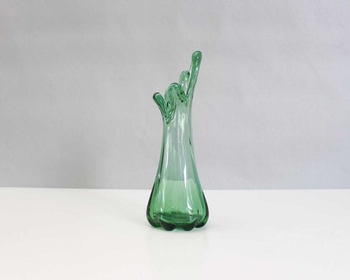 Vintage Swung Glass Vase Sea Green Five Finger Vase Mid Century - Picture 5 of 9