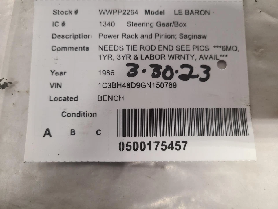 Used Rack and Pinion Assembly fits: 1986 Chrysler Le baron Power Rack and Pinion Foto 4 de 4