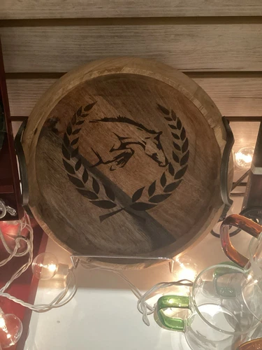 Equestrian Hunter Jumper Wood Bowl With Iron Handles Equestrian Gifts