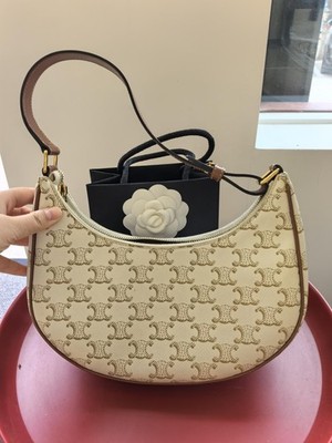 Celine Ava Monogram Canvas Leather Shoulder Hobo Underarm Bag Handbag Purse