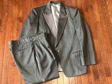 VTG Christian Dior Tuxedo 44R Gray Striped 34x28 Side Tab Adjusters Made In USA