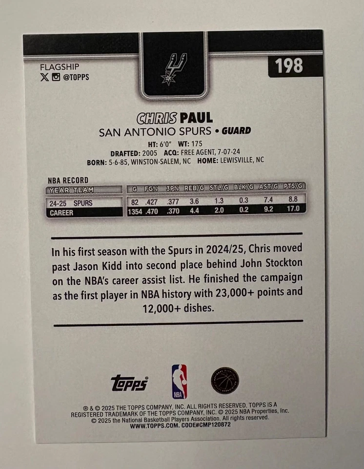 Chris Paul 2025 Topps Orange HOLO FOIL /25 SSP Spurs - Image 2 of 2