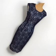 JAEGER NAVY BLUE LACE FITTED MIDI SHIFT PENCIL DRESS UK 12 WORN ONCE RRP: £ 180