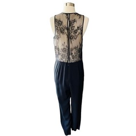 TIBI Arden Jumpsuit Black Sheer Lace Sleeveless Pockets Cocktail Pleated 8 EUC