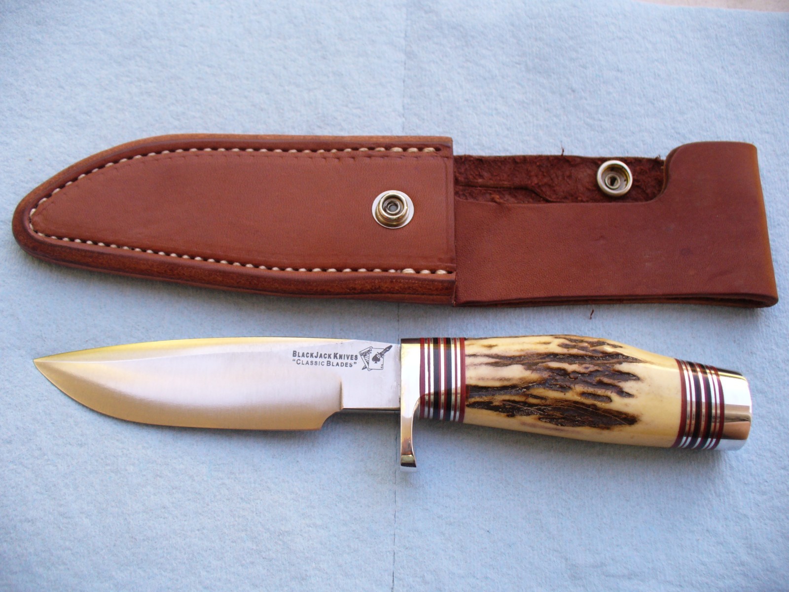 Vintage Blackjack Custom Blades Model 125 Stag Hunting Knife & Sheath NM w/Box