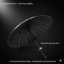 Atelier Select Tactical Umbrella - 24-Rib Carbon Frame - Decorative Grip Black