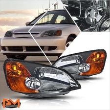 For 01-03 Honda Civic 2/4-Dr Smoked Housing Headlight Amber Corner Signal Lamps