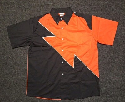 Vtg Speed Zone Race Button Down Shirt Uniform Pit Crew Mens Large Orange Black 