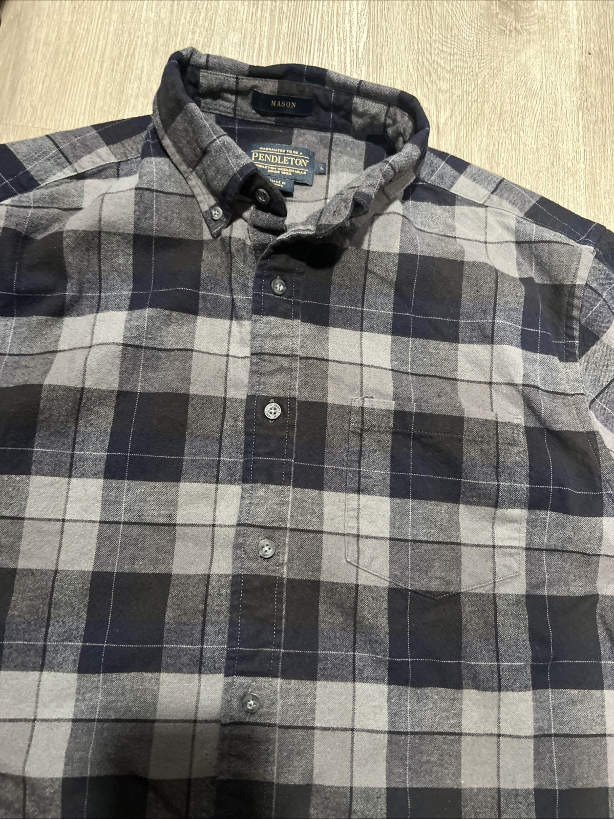 Pendleton Mason Large Black Gray Plaid Flannel Lo… - image 7