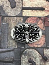 silver-toned belt buckle with ornate filigree fleur-de-lis Chrome Hearts Style