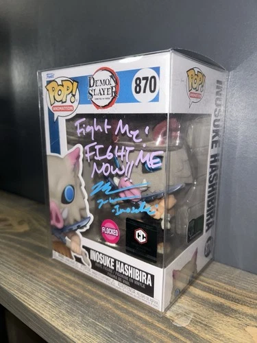 Signed Funko Pop Demon Slayer Inosuke flocked Bryce Papenbrook Coa Quote Anime