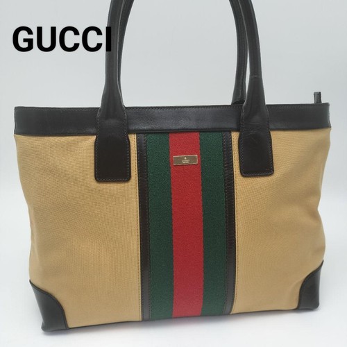 Gucci Sherry Line Beige Leather Suede Tote Bag Authentic Women's Handbag