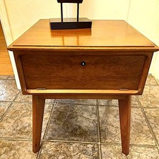 1950's Beech and Walnut side table / sewing box.