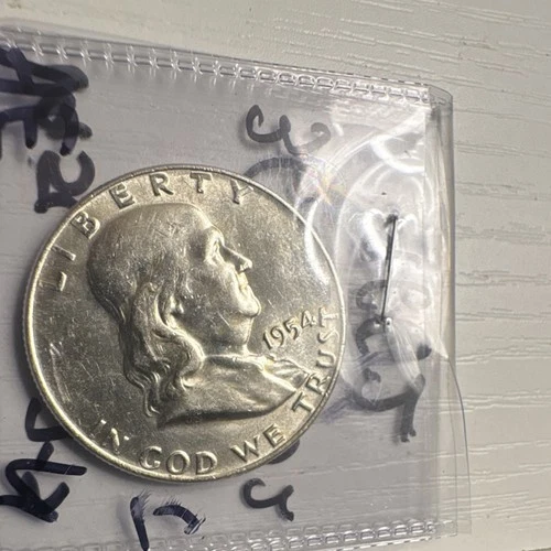1954 Franklin Half Dollar Uncirculated Silver Coin Denver Mint 50C 0.9 Fineness