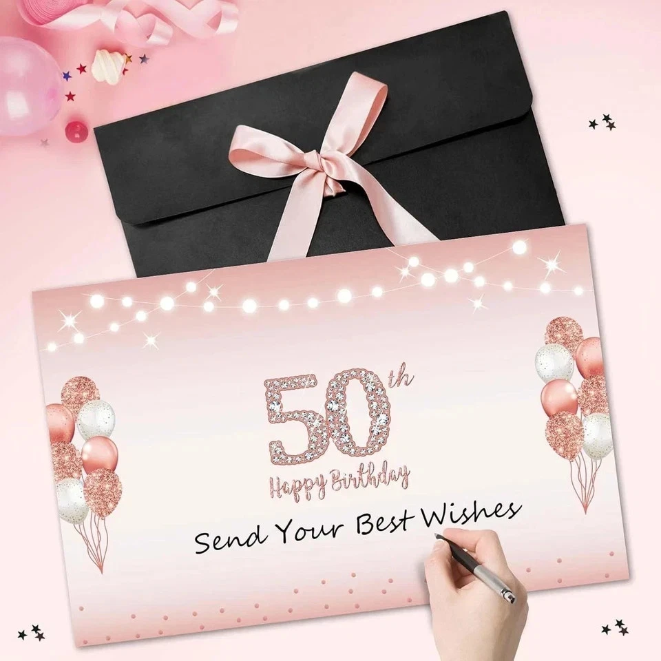 Tarjeta grande de 50 cumpleaños con sobre decoraciones de feliz 50 cumpleaños para W Foto 3 de 4