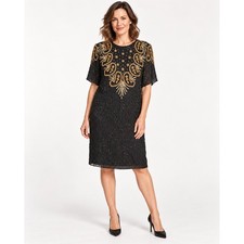Vintage Right Choice Black Silk Beaded Sequin Dress Size L 40" Bust India