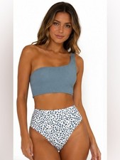 OnePiece small One-Shoulder Blue Ribbed Bikin...