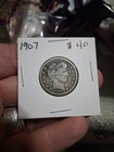 1907 U.S. BARBER SILVER QUARTER 25c COIN (VF-Very Fine)