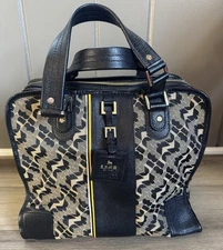 L.A.M.B. Gwen Stefani Logo Oxford Bag Purse Satchel- Large Black Tan Y2K