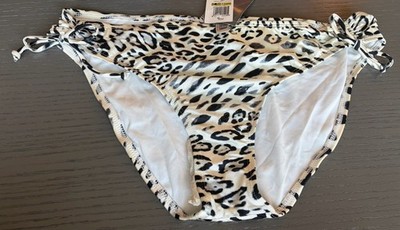 NWT Athena Snow Leopard Bikini Bottom 14 Leopart Skin Tunnel Pant 60977Y BLK