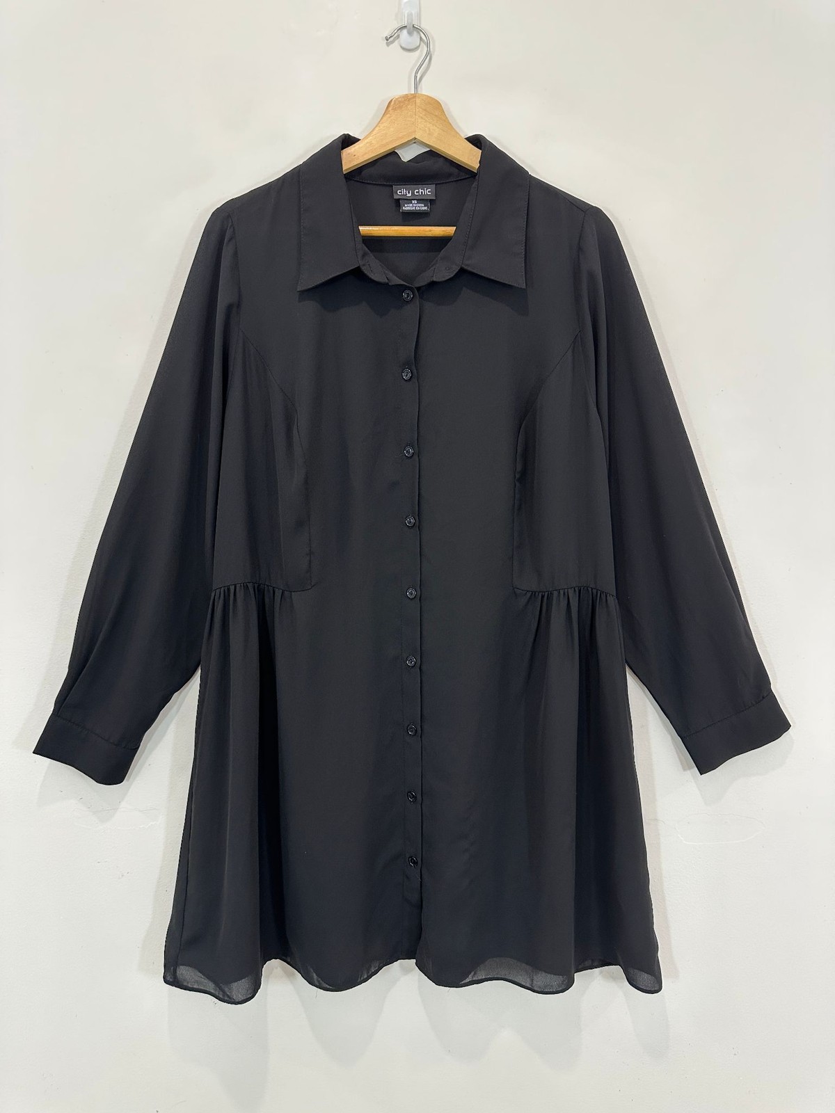 City Chic Top Women XS (AU 14) Black Button Up Long Sleeve Tunic