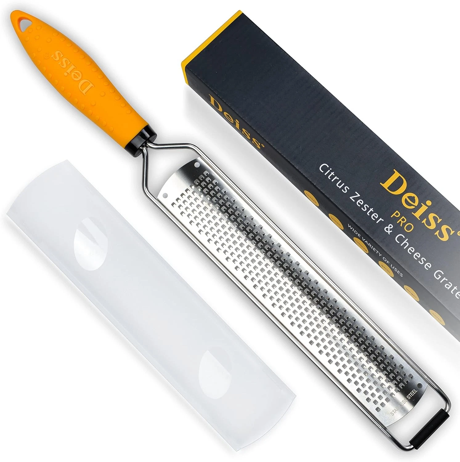 Deiss PRO Citrus Lemon Zester & Cheese Grater — Parmesan Cheese, Yellow