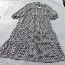 Max Studio Dress Womens Large Maxi Tiered Long Sleeve Balloon Collared Black