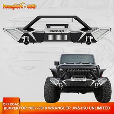 Front Bumper for 2007- 2018 Jeep Wrangler JK Unlimited w/ Winch Plate &2 D-Rings