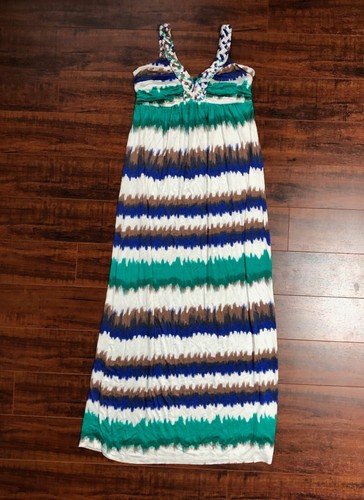 Design History Boho CHIC Tie Dye Empire Waist Braided Straps LONG Maxi Dress XS - Picture 9 of 9