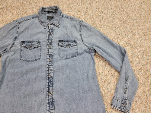Guess Shirt Men XL Blue Denim Slim Fit Button Down Long Sleeve Twill Casual - Picture 6 of 14