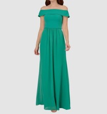 Adrianna Papell Women's Green Chiffon Off-The-Shoulder Evening Dress Size 12
