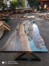 Epoxy Dining Table, Custom Walnut Table, Clear Epoxy Table, River Table Tops Art