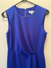 Calvin Klein Blue Jersey Sleeveless Sheath Dress Size 6 Ruched Waist