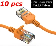 10 PACK - 10ft - CAT6A Super Slim Ethernet Network Patch Cable Cord Wire Orange