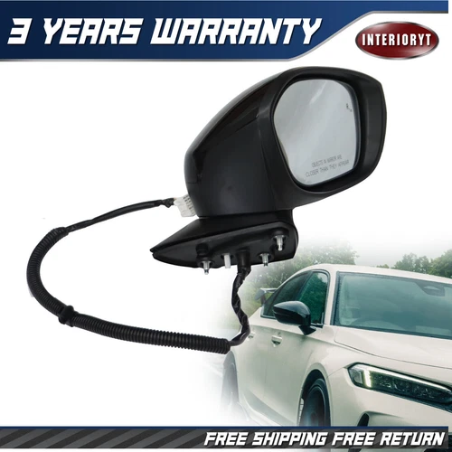 Black Right Passenger Side Mirror 7Pin Blind Spot Assembly For Honda Civic 22-23