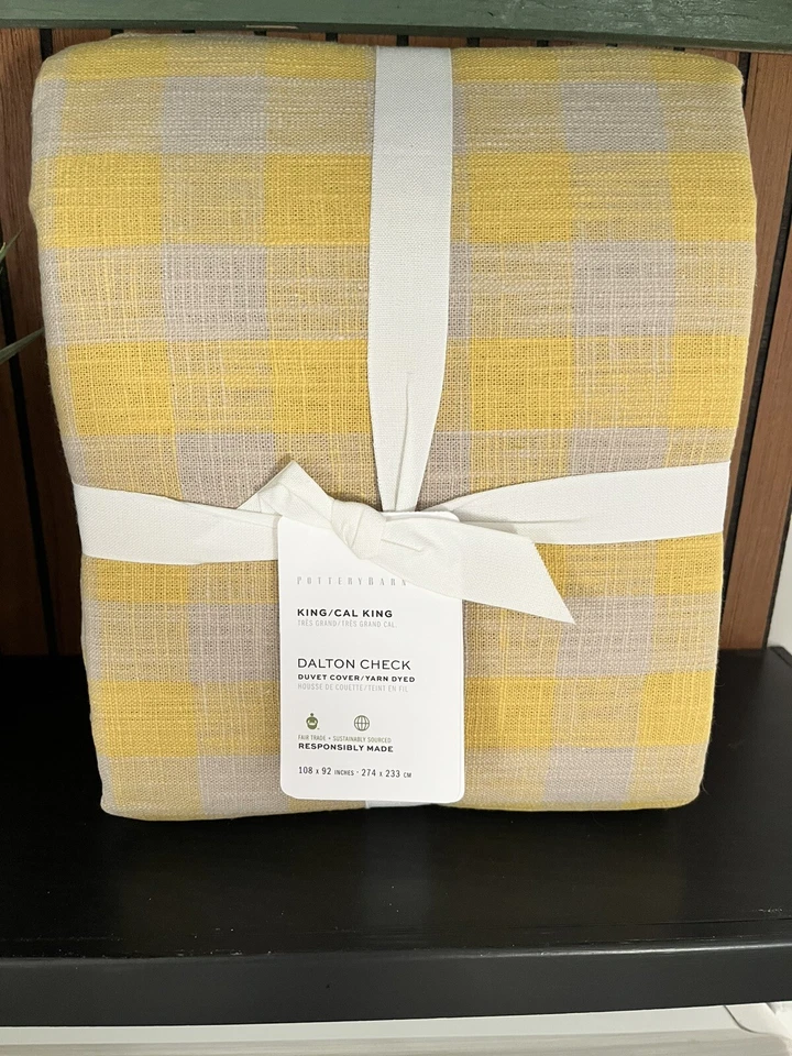 1 Pottery Barn Duvet Cover King / California King Dalton Check in Yellow NEW - Image 2 of 4