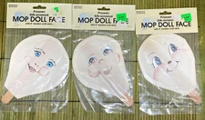 Lot of 3 VTG Wangs Intl Mop Doll Face & 6" Wood Stick Cutie Blue Eye Lady AS IS*