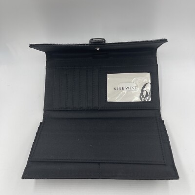 Nine West Tri Fold Wallet/Clutch Black Crocodile Embossed Print