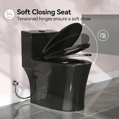 HOROW T0338B Black One Piece Toilet With Dual Flush Elongated Comfortable Bowl