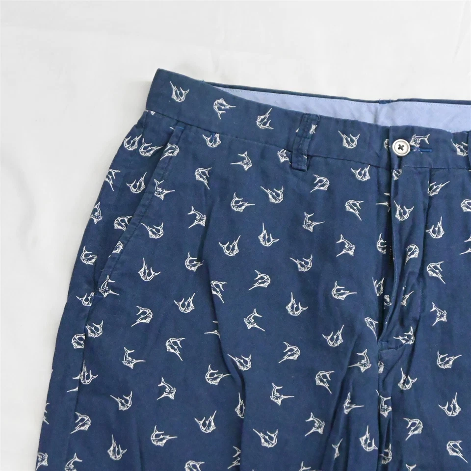 Polo Ralph Lauren 32 x 9" Navy Blue All Over Swordfish Linen Chino Shorts - Image 2 of 4