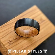 Black Whiskey Barrel Ring Mens Wedding Bands Wooden Ring Tungsten Bourbon Rings