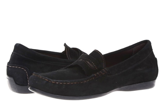 ladies black suede loafers