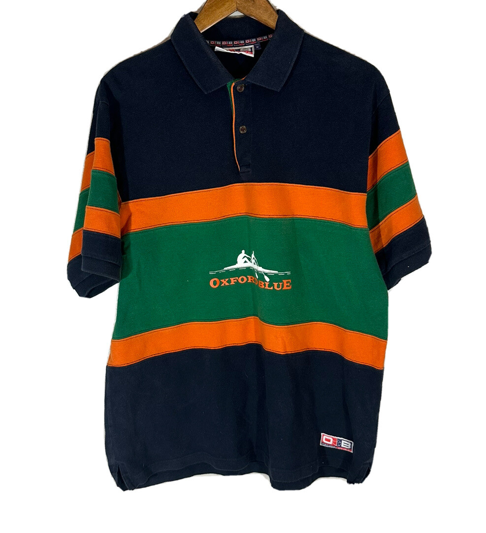 FILA Polo uomo vintage Oxford blu a righe colorblock canottaggio taglia media