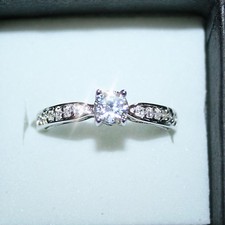 Austrian Zircon Solitaire Promise Engagement Ring 14k White Gold over 925SS