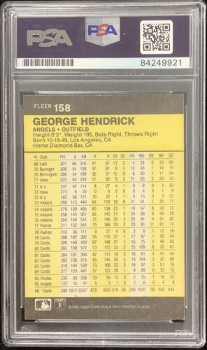 George Hendrick Signed 1986 Fleer #158 Baseball Card CA Angels Autograph PSA/DNA - Picture 2 of 2