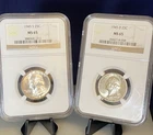 25c Silver ~ Washington Quarter Dollars ~ NGC MS 65  Two (2) Coin Set 1945-S & D