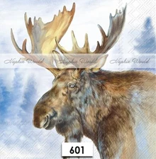 (601) TWO Paper LUNCHEON Decoupage Art Craft Napkins - BULL MOOSE LARGEST DEER