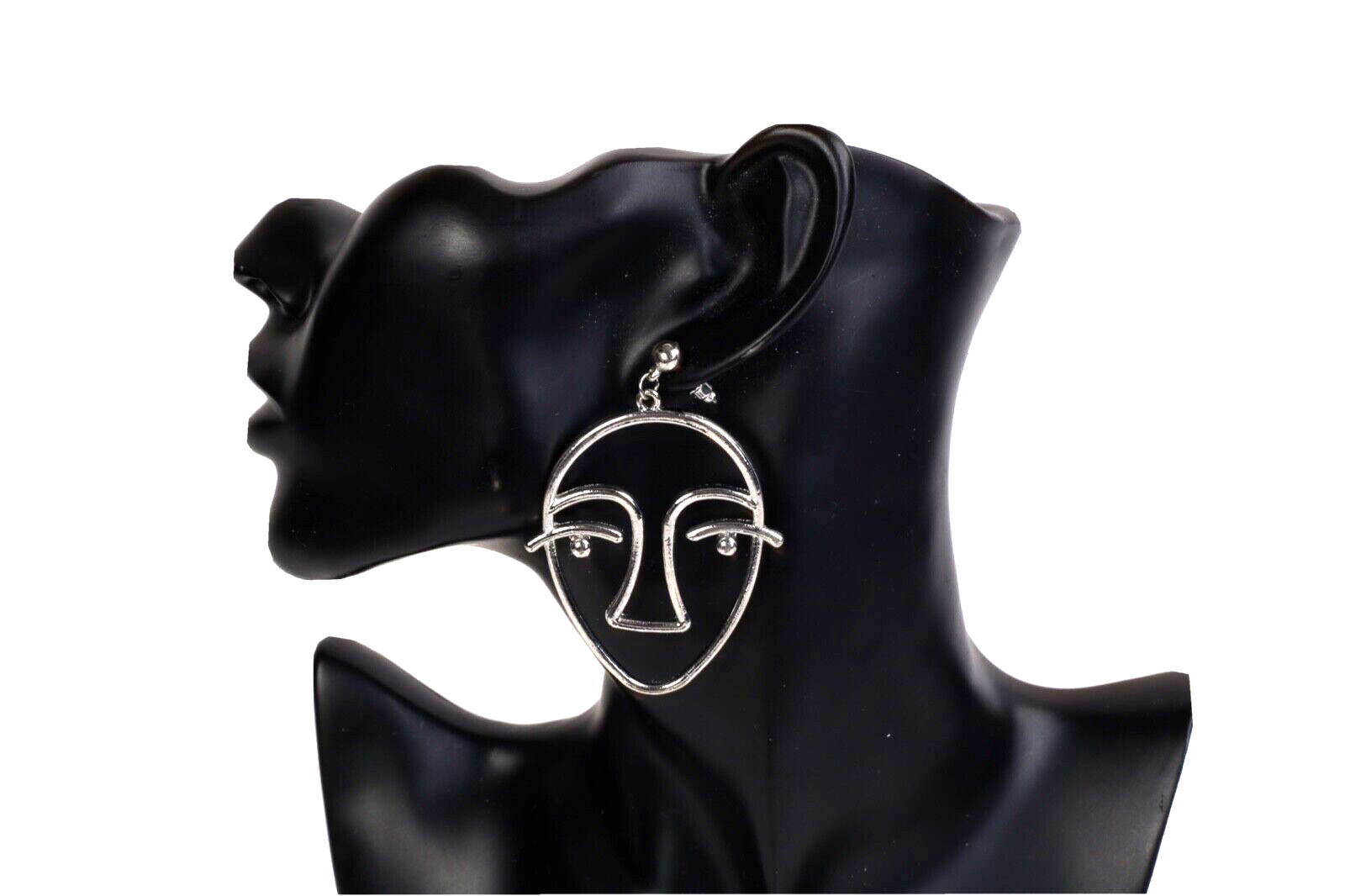 Silver Human Face Line Shape Drop Dangle Stud Ear… - image 1